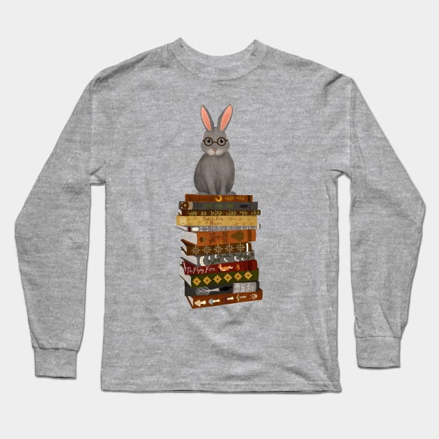 Rabbit on Books Long Sleeve T-Shirt by annyamarttinen